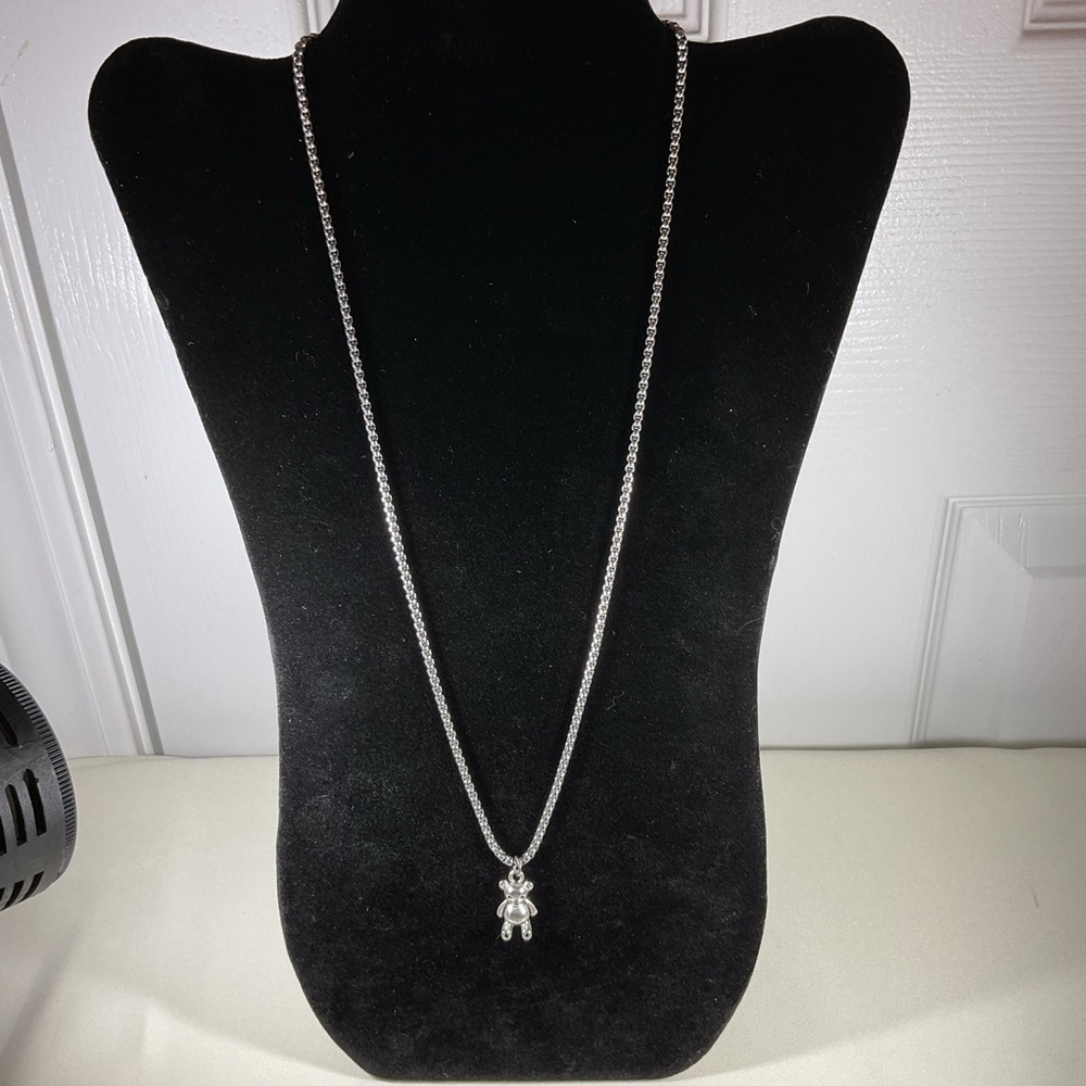 Teddy Bear Silver Tone Pendant Necklace - Women Jewelry Cute Whimsical Simple